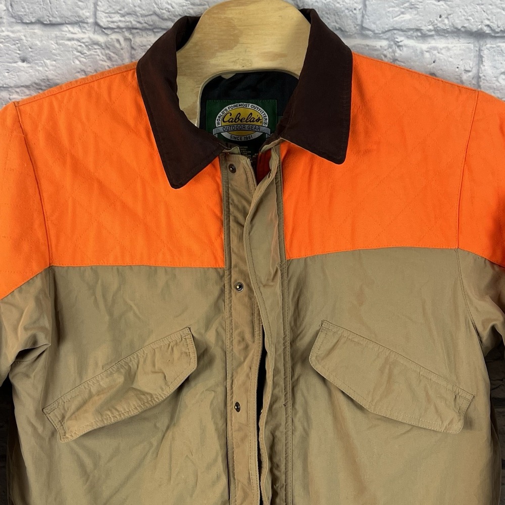 CABELAS Men Orange Brown Hunting Jacket Coat Fowl Heavy Pockets Outdoor Sz Large